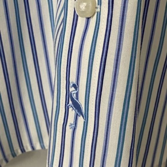 Tailorbyrd Men's Shirt Medium Blue Stripe Cotton Short Sleeve - Picture 4 of 5